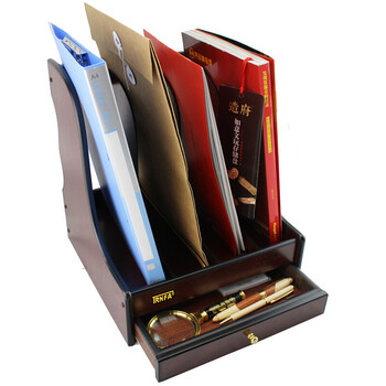信发 TRNFA TN-8104  木质办公桌面文件框 高档四格带抽屉木质资料架 文件架 杂志书架 书立