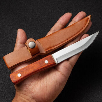 木把切肉刀家用水果刀便携户外刀具 1把【大河家红柄手把刀】 刀套