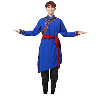 戎誓蒙古族服装男装 蒙族舞蹈蒙古舞男表演演出练功服蓝色180cm