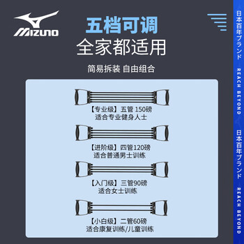 美津浓（MIZUNO）扩胸拉力器拉力绳练肩健身家用胸肌臂力训练绳弹力带蓝