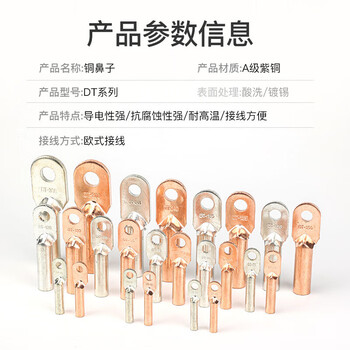 安达通 DT系列铜鼻子 国标A级加厚紫铜铜鼻子接线端子电缆接头线耳 紫铜酸洗 DT-16mm²
