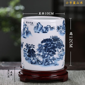 古美術 景德鎮 人民瓷廠 筆筒 青花花纹笔筒 景德鎮青花龍紋藝術陶瓷瓷器筆筒書房辦公桌高檔陶瓷大號筆筒