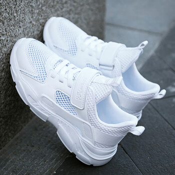 江博士特价小白鞋夏季透气网面男童白色运动鞋儿童学生网鞋镂空女 白