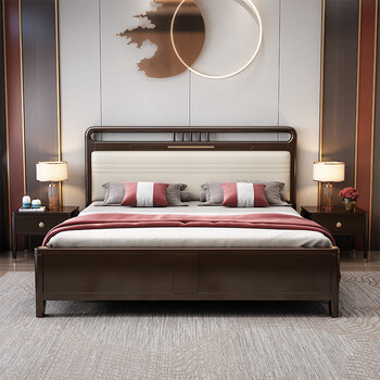 高枝新中式实木床主中国风卧室双人软靠婚床现代简约卧室单人高箱储物