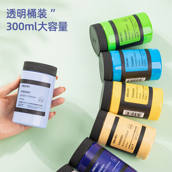 得力（deli）丙烯颜料300ml大容量灰色墙绘手绘DIY画画丙烯画大桶装大瓶美术绘画73875美育工具