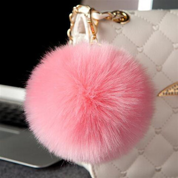 狐狸毛挂件时尚仿皮草包包挂件毛绒钥匙扣挂饰毛毛球挂件毛球挂件粉色