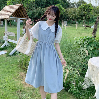 新款小个子气质显瘦中长款蛋糕仙女碎花裙子夏天衣服小清新抽绳收腰背