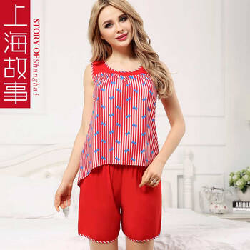 上海故事 两件套装睡衣家居服宽松可外穿棉新款 大红色 l【图片 价格