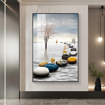 石来运转入户玄关装饰画竖版客厅走廊挂画大气寓意好过道装饰壁画新家