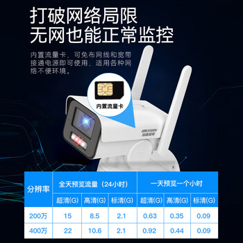 HIKVISION海康威视4g监控摄像头400万无线超高清全彩室内外自动变焦手机远程云台摄像机2646XM-LGLSEPTZ