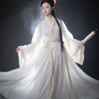 艾诺黛霜雪汉服女成人魏晋风齐腰白色古装神明少女襻膊华服谪仙4件套l