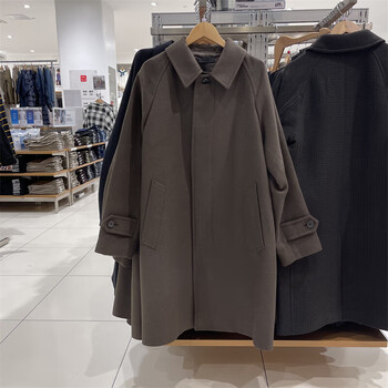 试衣间男装时尚潮流插肩袖大衣外套休闲帅气风衣秋冬季449730深褐色s