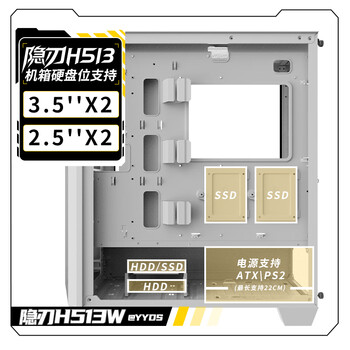 长城（Great Wall）隐刃H513W白色电脑机箱（金属面板/E-ATX主板/玻璃侧透/360水冷/0.8mm厚侧板/9风扇位/5090显卡）