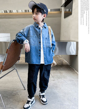 ifiz男童春秋款牛仔外套314岁新款中大童韩版开衫春装百搭外穿衣服蓝