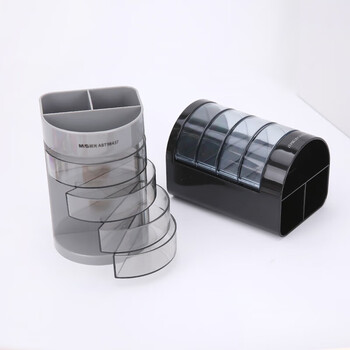晨光（M&G）四层塑胶多功能笔筒桌面整理收纳盒黑/灰ABT98437单个装颜色随机