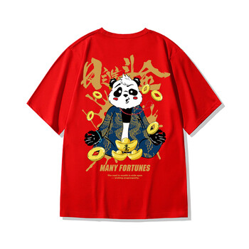 naelk原创潮牌oversize国潮熊猫t恤短袖男潮牌大码中国风宽松纯棉体恤