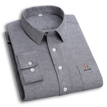 金盾kindon男士秋季新款牛津纺免烫长袖衬衫商务休闲男士修身衬衣灰色