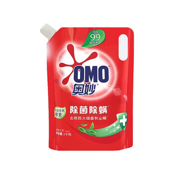 奥妙（OMO）洗衣液 袋装除菌除螨1KG*5袋 留香持久 新旧包装随机发