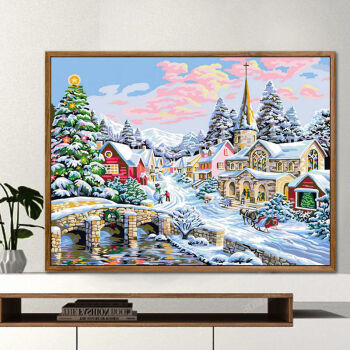 画diy手工绘制作填色油彩涂鸦动漫人物风景客厅卧室f005雪景4050尺寸