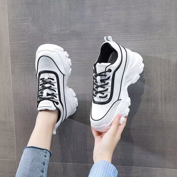 诺石香港潮牌老爹鞋女春季新款网红休闲潮鞋厚底内增高白色松糕鞋白黑