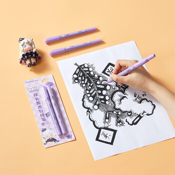 齐心(Comix）迷你世界IP联名双头美术勾线笔记号笔2支装0.5-1.5MM黑色MWMK0004