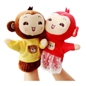 木偶娃娃手指偶娃娃嘴巴能动表演卡通手套布袋木偶人物 可张嘴--猴子