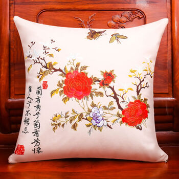 抱枕中式红木沙发靠垫喜庆方形靠枕含芯大靠背定制国色天香4848cm枕套