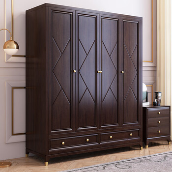 四门五门现代简约大衣橱卧室成套组合家具 黑胡桃色 樱桃木衣柜(五门)