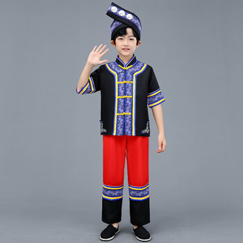 法比兔新款儿童三月三舞蹈服装男童壮族表演服少数民族苗族彝族演出
