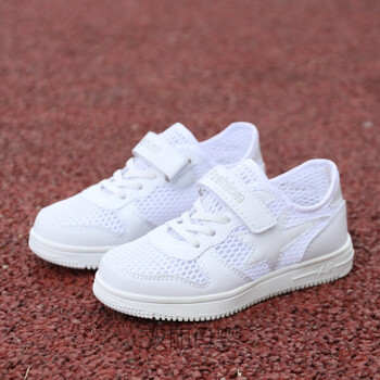 小白鞋小学生板鞋儿童中大童男孩白鞋高帮1705夏季镂空白色31码鞋内长