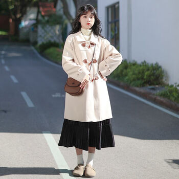 棉致森马集团艺野森系牛角扣毛呢大衣女秋冬日系学院风中长款呢子外套