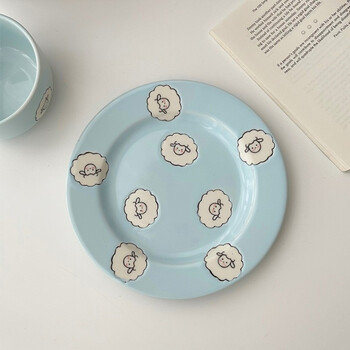 穆尼生活可爱小羊早餐创意盘子餐盘ins风家用甜品盘儿童餐具小盘卡通