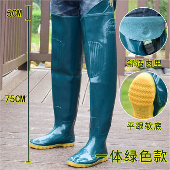高筒雨鞋男长筒雨靴过膝雨裤捕鱼下水裤半身一体绿色款插秧鞋80厘米39