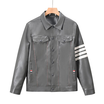 ak tb男装官方旗男装舰店皮夹克pu翻领皮衣四道杠官方休闲外套 灰色 1