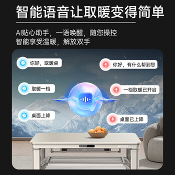 奥克斯电暖桌 长方形升降茶几客厅多功能一体【企采购】/时尚款-奶油风120*70厘米【轻移动+拉链桌套】