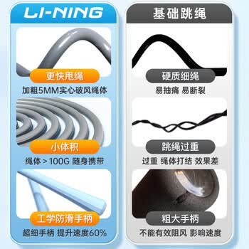 李宁（LI-NING）跳绳成人儿童竞速中小学生考试训练专业比赛运动减肥健身器材跳神