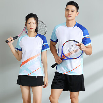 回力运动短袖T恤排球服乒乓球服套装免费印制透气 HLG7507蓝色-上衣