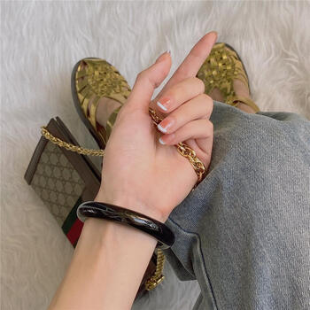 nmck黑曜石手镯黑玛瑙玉髓女款细叮当镯玉镯子少女年轻款夏高5455mm