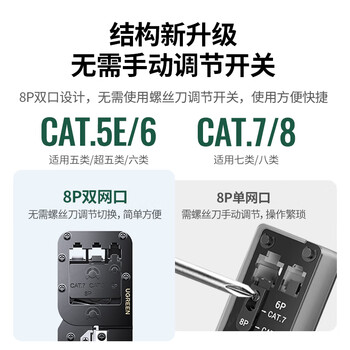 绿联七类多功能网线钳 网络电话水晶头压线钳超六/7类/8类RJ45带燕尾夹屏蔽压接工具 15115