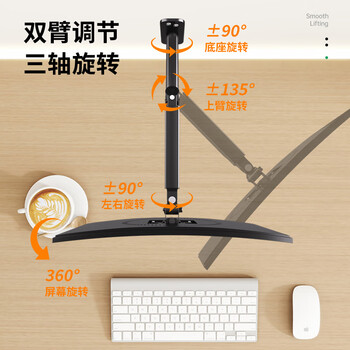 ATSCORE显示器壁挂支架 电脑显示屏悬空升降气动支架 壁挂旋转升降电脑架 工业医学监控台设备17-32英寸