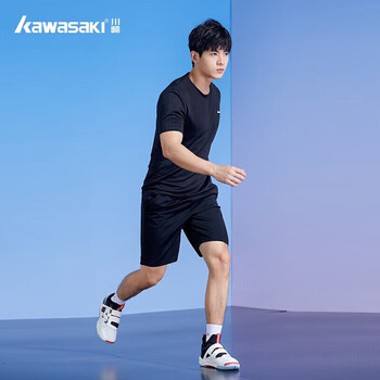 kawasaki/川崎运动休闲短袖T恤男子速干吸湿排汗运动服训练系列圆领上衣健身服 ST-K3043 黑色 2XL 