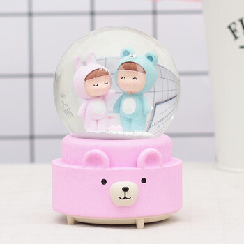 阿尤布可爱卡通水晶球摆件兔子情侣水晶球旋转带灯八音盒八音盒婚庆