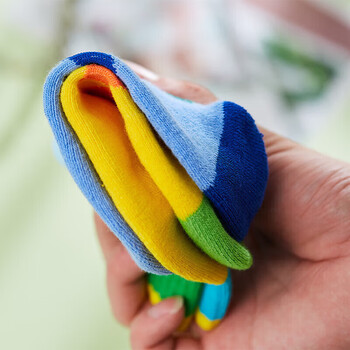 Taan泰昂羽毛球袜子儿童专业户外运动袜中筒毛巾底606 绿紫色2双装