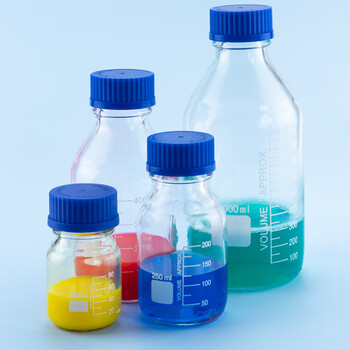 海斯迪克 蓝盖试剂瓶 透明丝口螺口玻璃瓶 螺纹口带刻度 500ml HKQS-184