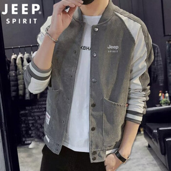 吉普（JEEP）外套男灯芯绒夹克男棒球服休闲夹克衫 灰色 XL 