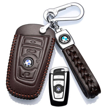 专用宝马m5m6m8轿跑汽车真皮钥匙套高档绳挂扣男女时尚钥匙包咖啡色