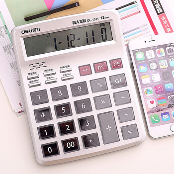 deli计算器得力(deli)大按键大屏幕语音型计算机真人发音财务会计办公计算器 中号水晶按键经济款  