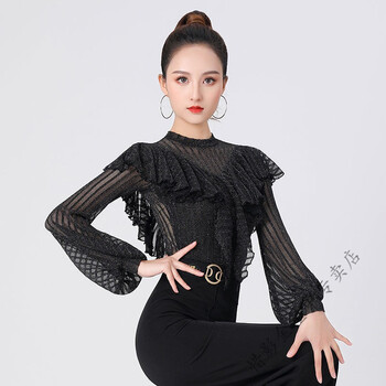 女士交谊舞上衣长袖吉特巴演出服新款三步踩舞服装衣国标舞华尔兹