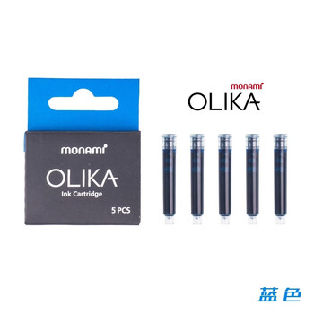 【开学必备】慕那美（monami）OLIKA彩色钢笔墨囊 透明墨胆手账钢笔原配墨囊5支装 蓝色02099T
