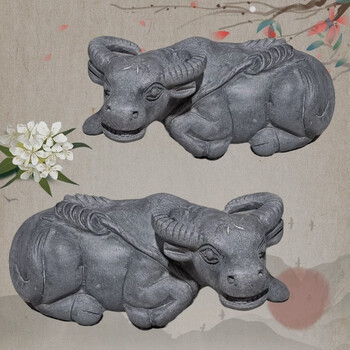 奥琅石苑石牛摆件石雕卧牛生肖黄牛青石雕刻石头牛青石牛 卧着的牛 长